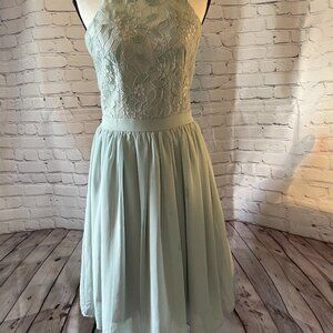 Women's Halter Neck, Floral Lace, Key Hole Back Dress, A-Line